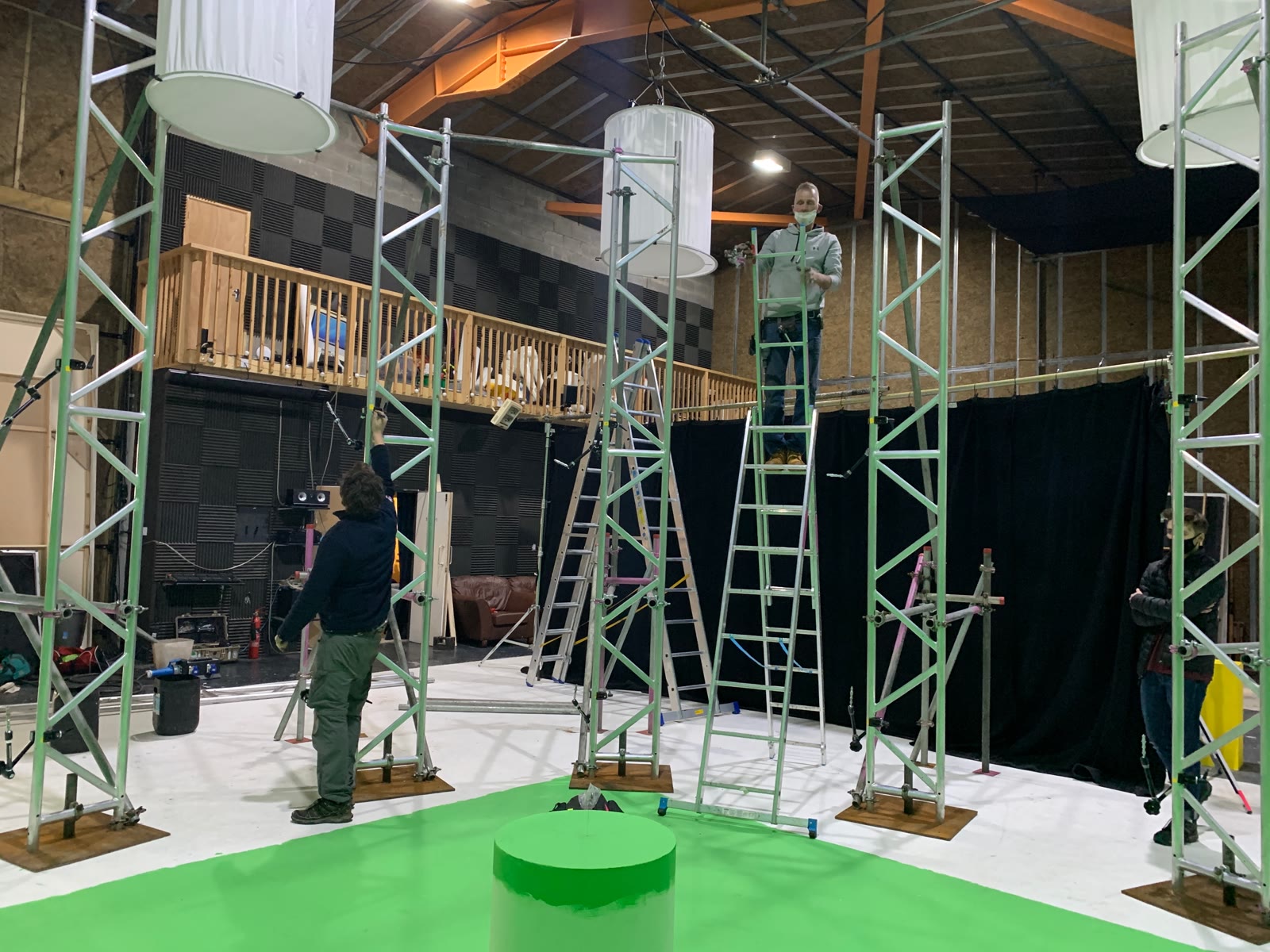 Scaffold camera rig on the studio floor